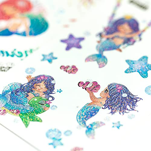 Toyseum 30 x Mermaid Glitter Tattoo Sheets for Kids Premium Temporary Glitter Tattoos, Pack of 30 Sheets (432 Tattoos Total)