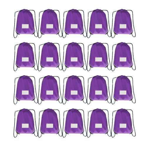 Drawstring Backpack Bulk 20 Packs Draw String Bags for Gym Sports Trip Pedestrianism Cinch Sack DIY for Women Men with Memo Card(Purple)
