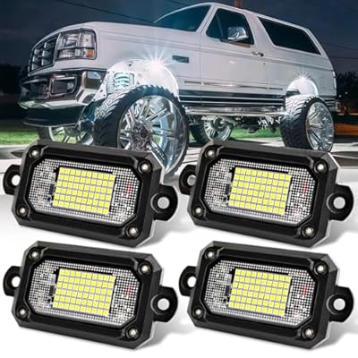 4 Pods Rock Lights(White)?60 LEDs High Power Chips IP68 Waterproof for Pickup Trucks SUV UTV ATV RZR (15FT Extension Wires Per Pod)