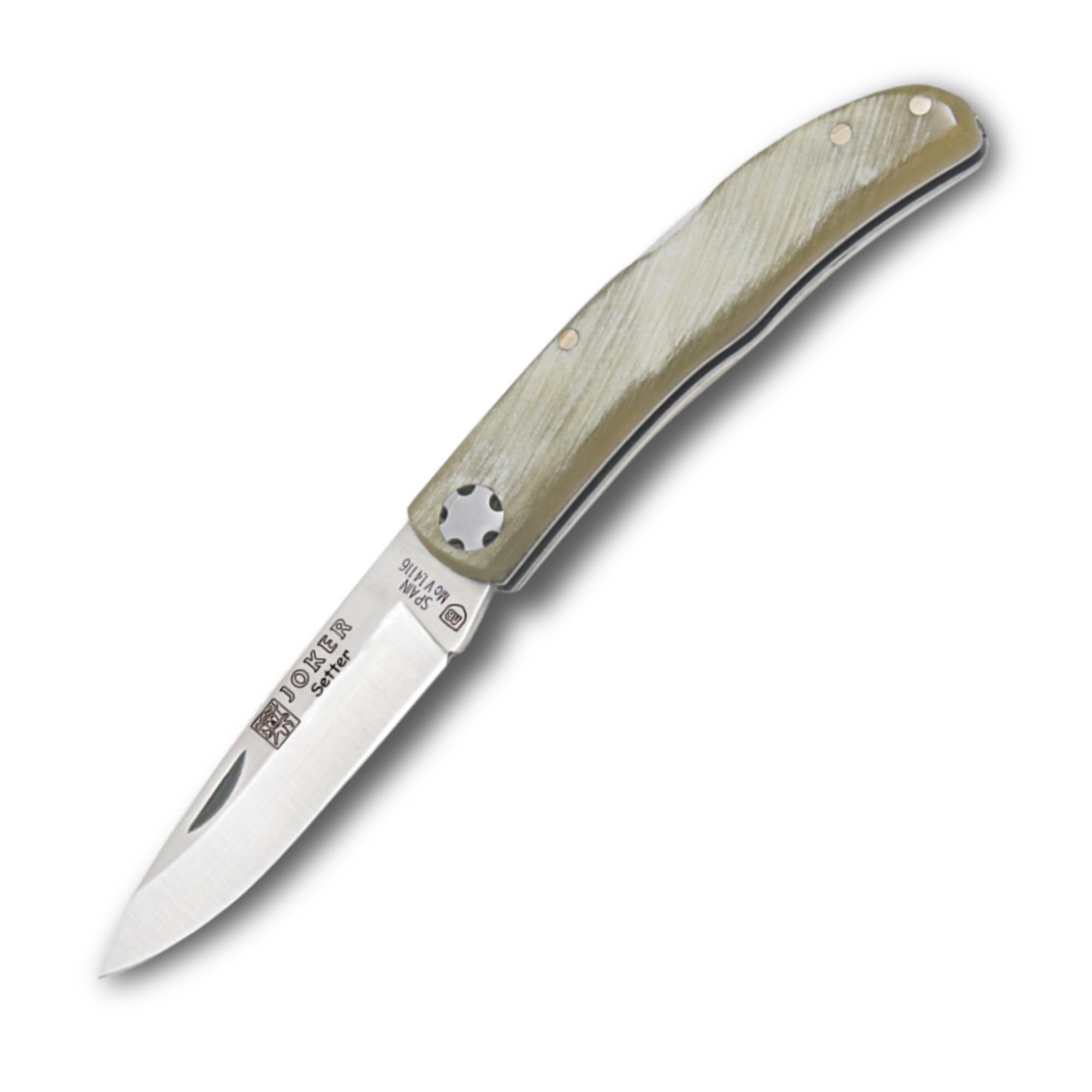 Joker Taschenmesser Setter NA111, mit Stierhorngriff, 6,5 cm Klinge, Angelgerät, Jagd, Camping und Wandern