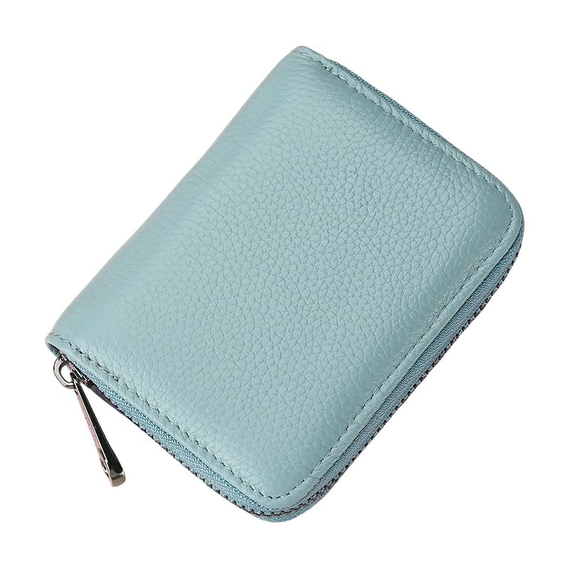 RFID Blocking Leather Wallet - 20 Card Slots, Accordion Style Zipper Card Case. Women's Credit Card Holder, Large Capacity.(Light Bule)