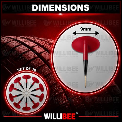 Image of WILLIBEE Mushroom Puncture Kit for Tubeless Tyre | Mushroom Puncher Kit for Bike & Car | Tire Puncher Repair Patches (9 MM, 10 Pcs)