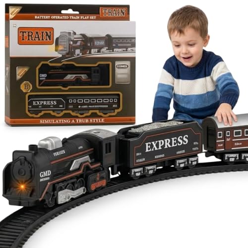 Image of Realistic Train Toy for Kids 13Pcs | Attractive Battery Operated Locomotive Passenger Car Railway Express Track Train Toys for Boys and Girls Birthday Gift for Children Education & Decor Items