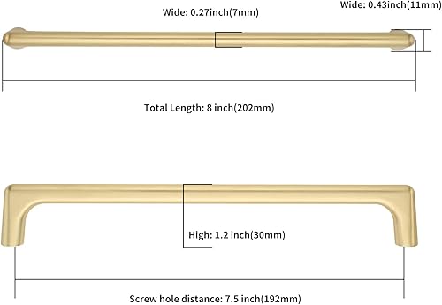 Miniatura 2 de Asidrama Paquete de 10 tiradores de gabinete de color dorado cepillado de 7.5 pulgadas (7.559 in) manijas de gabinete, manijas de armario,