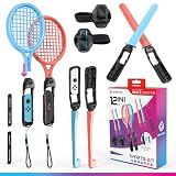 Oniverse Kit 12 in 1 di accessori per Switch2/Switch/OLED compatibile con Nintendo Switch Sports – Racchette, Mazze da golf, Chambara, Fasce da gamba, Laccetti da polso e Impugnature per Joy-Con