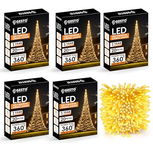 Image of Gesto Warm White Led Serial String Lights - Waterproof Copper Wire Yellow Fairy Lights for Home Decoration,Christmas, Deepawali & Diwali Decoration Lights for Balcony Outdoor (20 Meter | Pack of 5)
