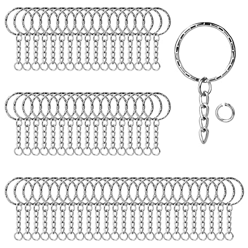 Lictin 60 PCS Porte-clés de 25 mm avec Chaîne, Anneaux de Porte clé en Acier, Attache Porte Clef Homme/Femme pour Bricolage et Décoration de Sacs Cover
