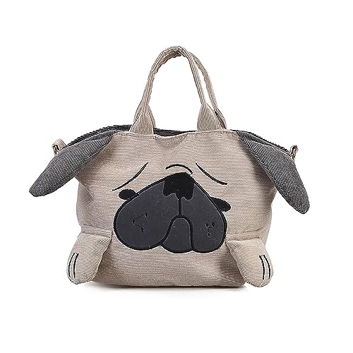 Bolso tote de pana para mujer, bolso con forma de cachorro (pug), bolso cruzado adorable con diseño de animal miniatura 1