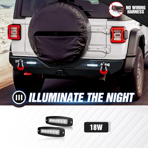 Image of for Wrangler JL Rear Bumper Compatible with 2018 2019 2020 2021 2022 2023 2024 2025 2026 Jeep Wrangler JL JLU Unlimited Off-Road Bumper with 2 inch Standard Hitch Receiver, 2 x LED Lights & D-Rings