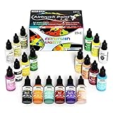 Pintura Aerografo - 20 Colores × 20ml Set de Pintura para Aerografo de Secado Rápido, Lmpermeable Aerografo Pintura para Aerografo Modelismo, Paredes, Vidrio, Zapatos, Camisetas, Madera, Cascos, etc.