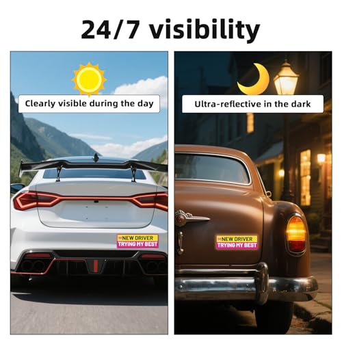 Image of 3pcs New Driver Magnet for Car, Student Driver Sticker Magnetic Sign Reflective Safety Pink Bumper Sticker Removable Funny Beginner Drivers Sign for Vehicles Car Accessories