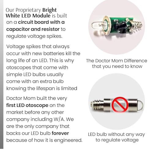 Image of 4th Generation Doctor Mom LED Pocket Pro Otoscope with Both Adult and Pediatric Disposable Specula Tips, Battery, and Protective Hard Plastic Case - Black