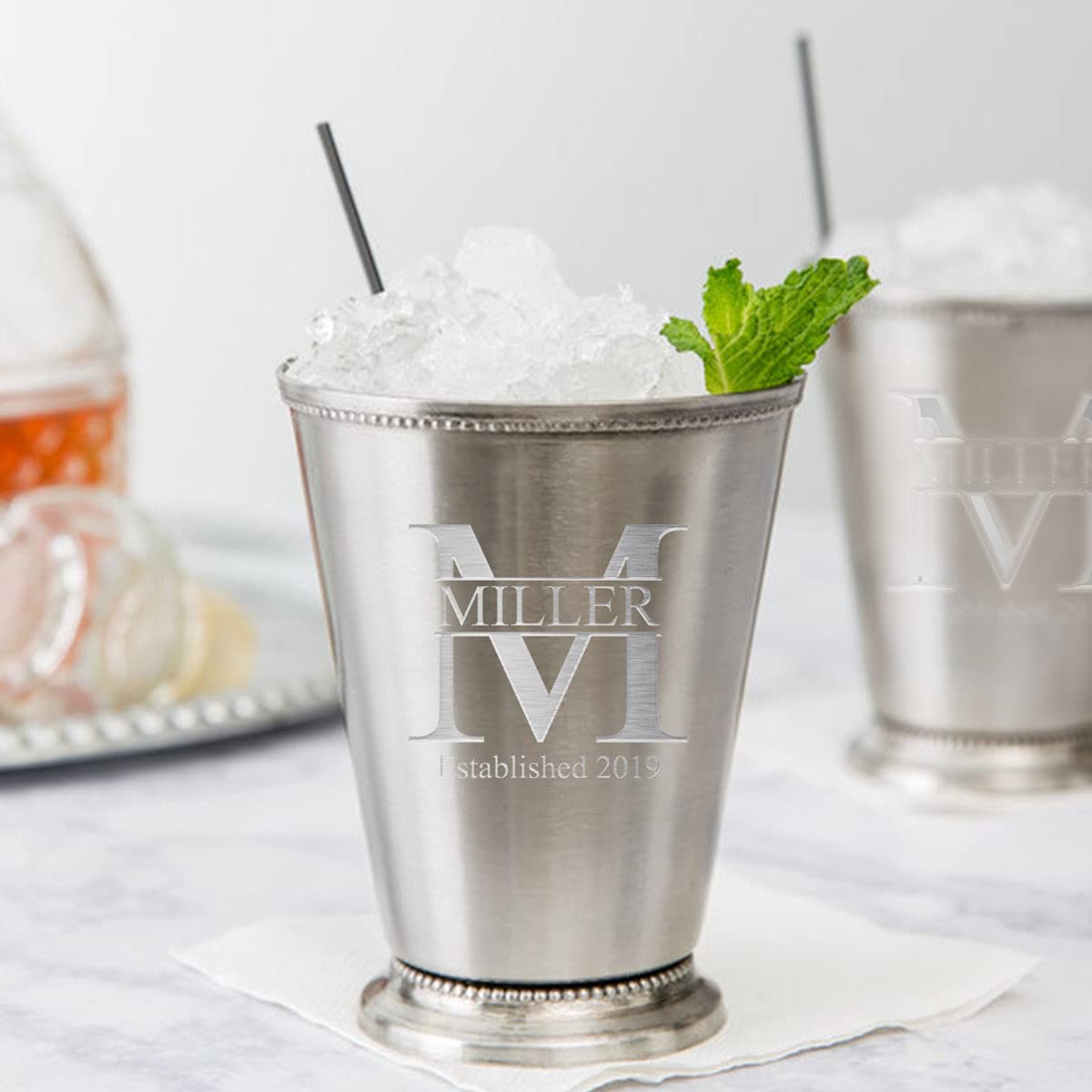 Sofia's Findings Personalized Monogram 16 oz. Mint Julep Cup w/Beaded Detailing - Silver