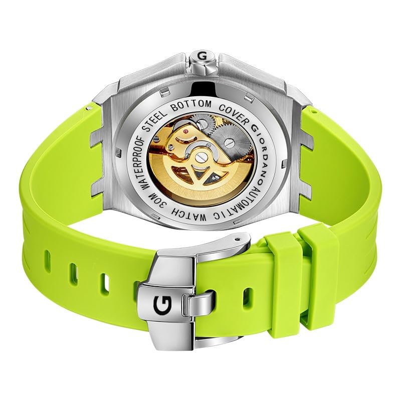 Image of Giordano Automatic Watch for Men - Mechanical Skeleton Dial,Transparent Gear Display, Silicon Strap