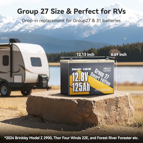 Image of Power Queen 12V 125Ah Lithium Battery, Group 27 Bluetooth LiFePO4 Battery with Low-Temp Protection, 1600Wh Energy Max. 15000 Cycles for RV, Solar System, Trolling Motor