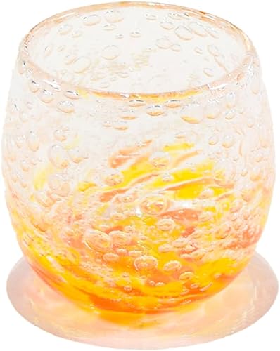 くば笠屋 琉球グラス ホタル気泡ぐい呑み オレンジ