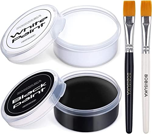 BOBISUKA Blank in the Dark Black + White Oil Face Body Paint Set, Large Capacity Professional Paint Palette Kit with Brushes for Art Theater Halloween Party Cosplay Clown Sfx Makeup for Adults (140g/4.93 oz)