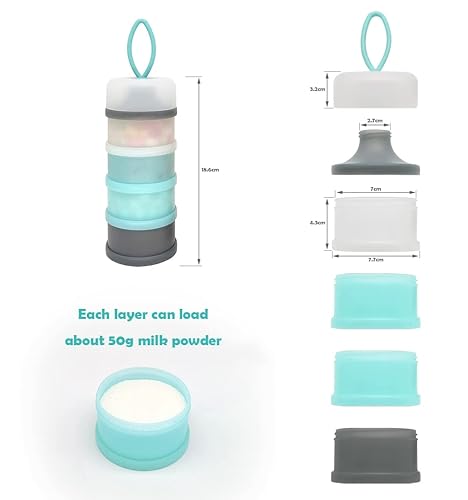 Miniatura 5 de Dispensador de fórmula para bebés, contenedor de fórmula, contenedor dispensador de leche en polvo, sin BPA, 4 capas de 2 paquetes, contenedor de