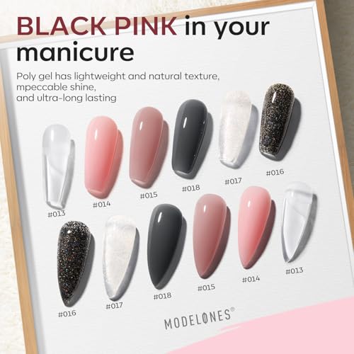 Modelones SUS-MOMNZ-00931 Poly Gel Nail Kit 6 Colors With 8 W Nail Lamp Nail Extension Gel Kit Nude Clear Pink Black Glitter Complete Starter Kit For Beginner Nail Thickening Solutions Diy At Home thumb #4