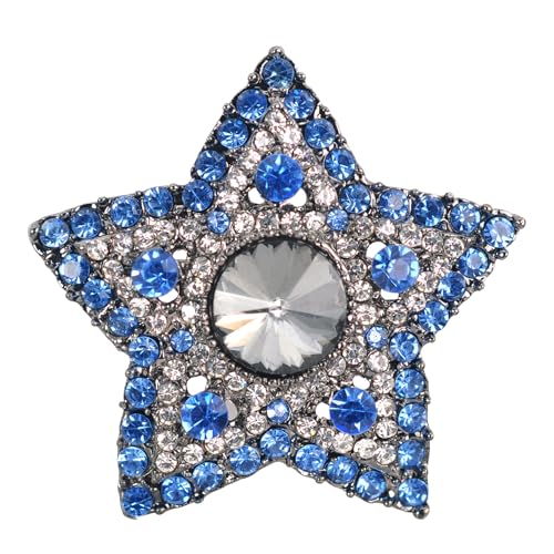 Image of Gyn&Joy Gunmetal Tone Blue Grey Colored Crystal Rhinestones Twinkle Star Brooch Pin