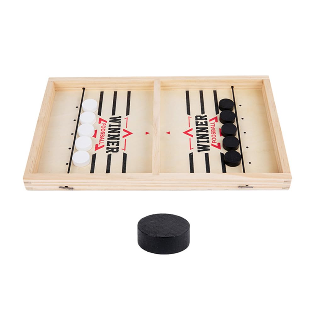 Fast Sling Puck Game, Wooden Tabletop Hockey Board Game, Sling-Shot Hockey for Table & Desktop Battle, Portable Parent-Child Interactive Chess Toy for Family, Party, Games Night, Kids & Adults