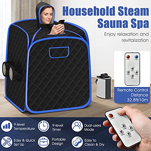COSTWAY Portable Steam Sauna, Remote Control, 3L Steamer, Foldable Sauna Spa with 9 Temperature and 90 Mins Timer, Atomization, Personal Sauna Hat Tent for Detox Relaxation (Black) - Image 6