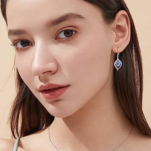 Evil Eye Earrings Sterling Silver Blue/Purple/Black Eye Dangle Drop Earrings with Blue Crystal Luck Amulet Protection Evil Eye Jewelry Gift for Women Teens Girls2
