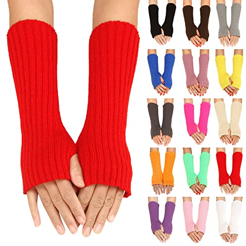 Winter Gestrickte Handschuhe für Damen Lang Handwärmer Stulpen Fingerlose Armstulpen Warm Strick Handschuhe Armwärmer Stulpen für Damen Pluswärmer Handstulpen Fingerlose Halbfinger (Blue, One Size) Cover