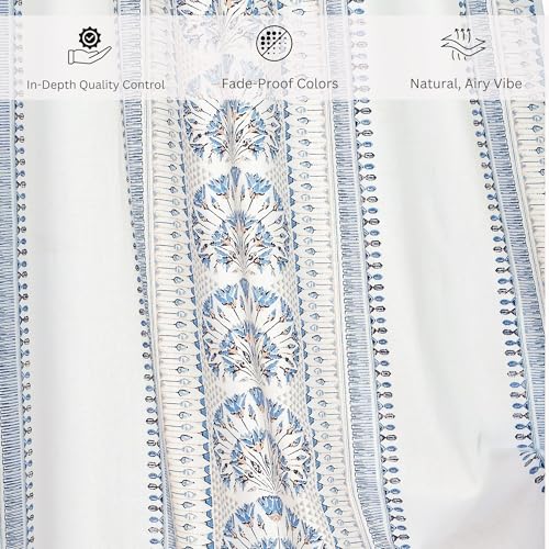 Image of Tranquebar Curtain Co. Cotton Curtains 7 Feet Long Set of 2, 60-65% Room Darkening, Blue Geometric Floral Print, Door Curtains 7 Feet Set of 2, BackTabs, Gami (213 cm) - Set of 2