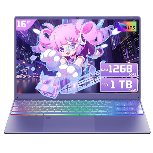 OMSERVB 16' Purple Laptop for Home, Study & Daily Use, 12GB LPDDR5 RAM, 1TB SSD, Quad-Core N95...