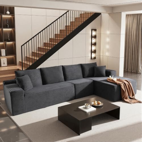 Image of 96 inch Sectional Couches for Living Room Cloud Couch Sofa with L-Shape Upholstered Boneless Couchs Modern Modular Sectional Couch with Chaise (Dark Grey, 136 inch L Shaped with Right Facing Chaise)