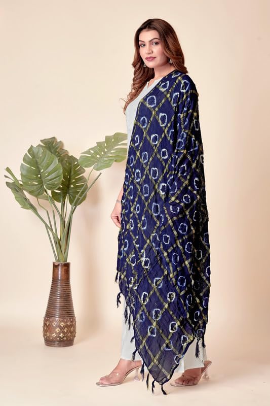 Image of Women Bandhani Dupatta | Traditional Chunri Print with Decorative Border | Lightweight Ethnic Stole for Festive and Wedding Wear