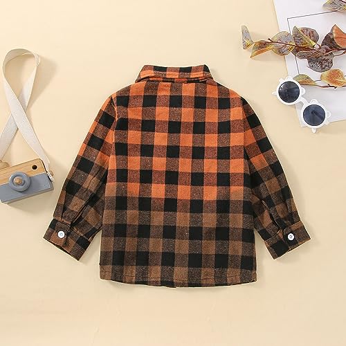 Boys Girls Flannel Plaid Shirt Jacket Long Sleeve Lapel Button Down Pocketed Shirts Fit Casual Fall Coat3