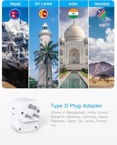 Image of US to India Plug Adapter, HANYCONY Type D Travel Adapter, 2 Pack