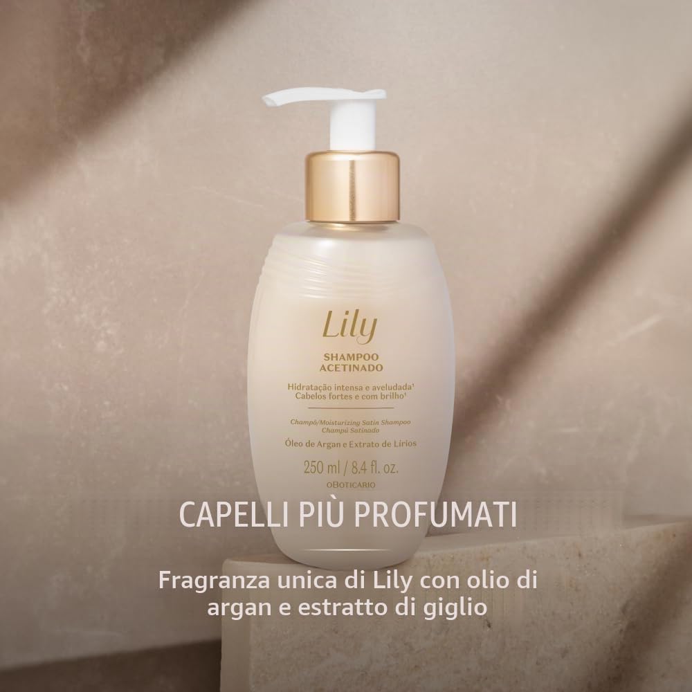 O Boticário Lily Set Regalo Cura dei Capelli con 3 Prodotti | Shampoo Satinato Profumato 250 ml, Balsamo 250 ml e Siero Leave-In 100 ml