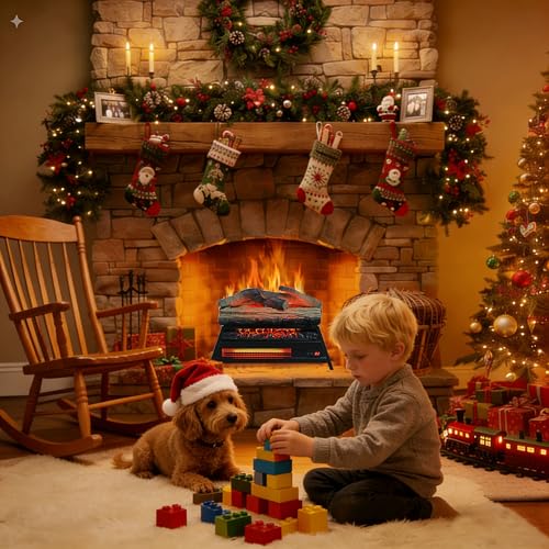 Image of 23 inch Electric Fireplace Log Set, Fireplace Heater w /Adjustable 4 Flame Brightness, Realistic Flame & Log, Remote, Timer, Thermostat, 1500W