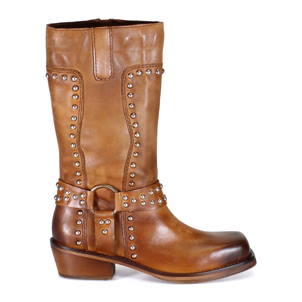 Diba True Womens Val Uable Studded Motorcycle Casual Boots Mid Calf Low Heel 1-2 - Brown