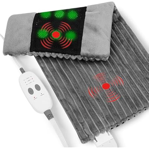 Dowin Far Infrared Heating Pad - Natural Jade Vibrating Massaging Weighted Heating Pad for Neck and Shoulders, Electric Heat Pad with 3 Heating Levels & 3 Massage Settings, 6.3lbs 20" x 24" Cover