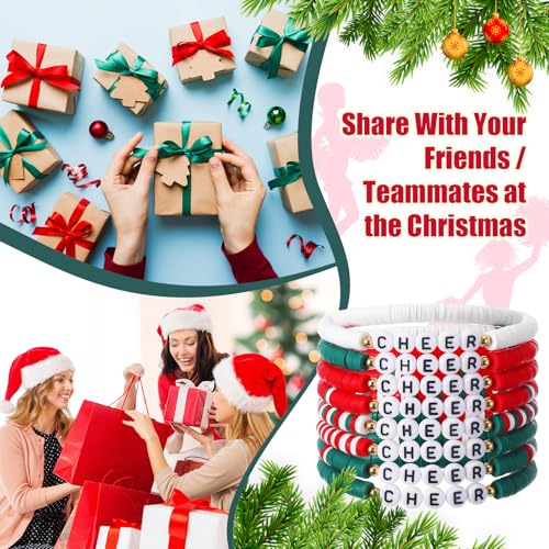 Image of Landical 24 Pcs Cheerleader Gifts Stackable Clay Bead Cheer Bracelets Friendship Bracelets Senior Night Cheer Gifts for Girls(Christmas Colors)
