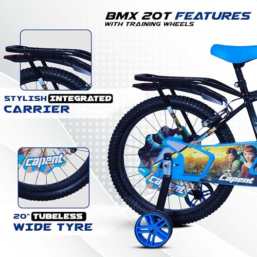 Image of CAPENT BMX 20T Cycle for Kids Girls with Balance Wheel & Back Carrier | Rigid Fork | Frame 12.5 Inch | Ideal for 6 to 9 Years Girls Kids Bike (Blue)