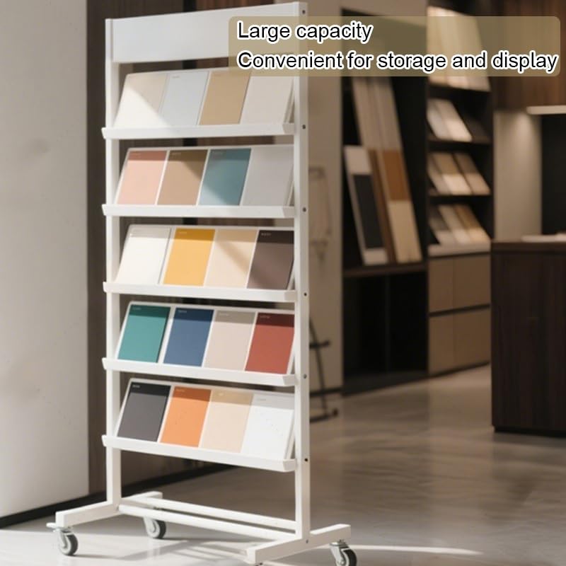 Présentoir Roulant Double Face à 5 Niveaux pour matériaux de Construction – Support de Rangement 80 x 30 x 135 cm avec 4 poulies pour Salons et expositions, Durable et Portable