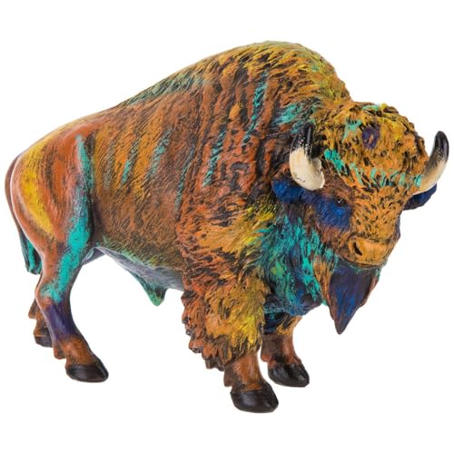 Estatua decorativa de bisonte multicolor de resina