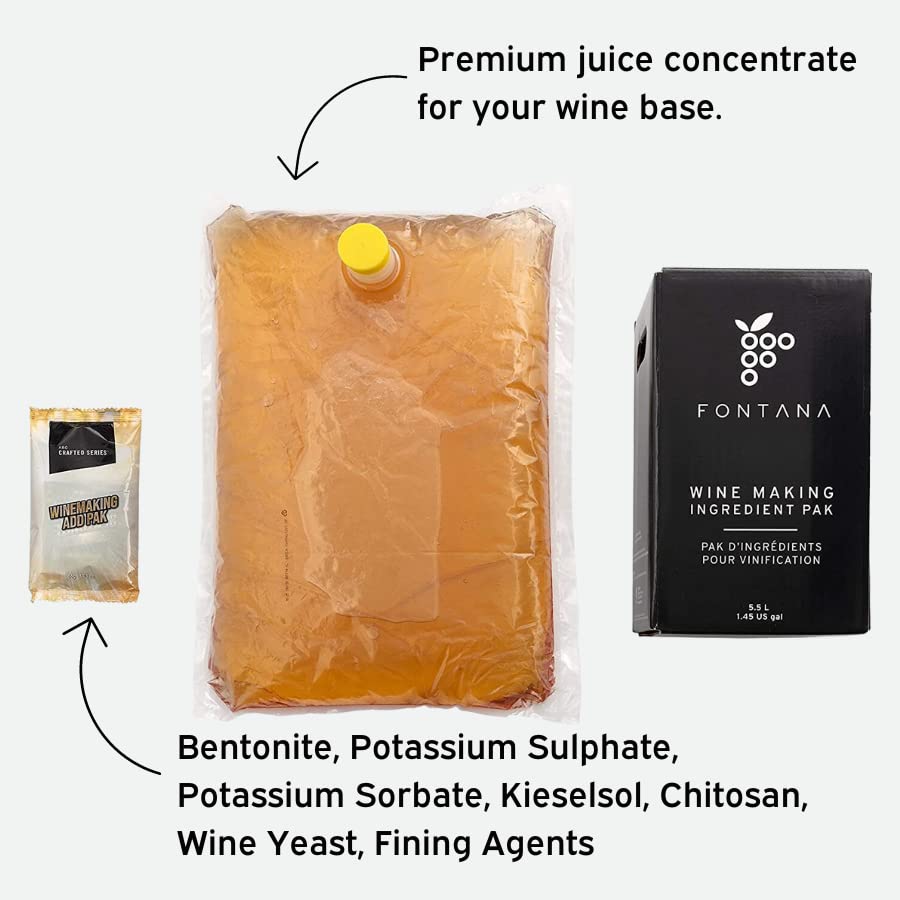 fontana italian pinot grigio wine kit ingredients - 6 gallon diy kit - males 30 bottles of wine