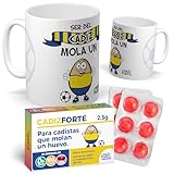 Pack F.C Cádiz para Niños | Ser del Cádiz Mola un Huevo + caramelos Cádiz Forte | Accesorio para Hinchas del Cádiz | Regalos Únicos para Fanáticos del Fútbol | Taza de Té | Capacidad 350 ML