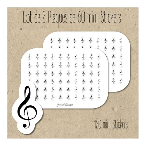 Lot de 120 Mini-Stickers Musique – 2 Plaques d’Autocollants Clé de Sol pour Agenda, Planning, Organisation de rendez vous, Loisirs Créatifs – Format 9 x 13 cm