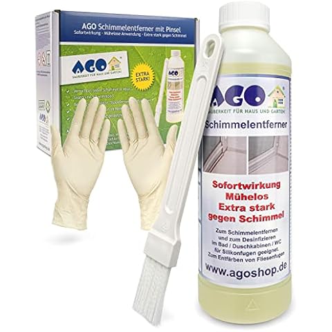 AGO® 1x 500ml Schimmelentferner mit Pinsel und Handschuhen I Anti Schimmel Mittel Schimmelpilzentferner Schimmelreiniger Fungizid für Bad UVM I hoch wirksam - deutlich stärker als herkömmliche Sprühreiniger Cover
