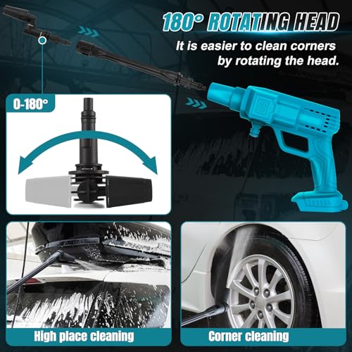 WingFly Draadloze hogedrukreiniger voor Makita accu 18 V, mobiele hogedrukreiniger met slang, draagbare hogedrukreiniger voor auto, terras, raam, gazon, zwembad (accu niet inbegrepen) (alleen - Afbeelding 6