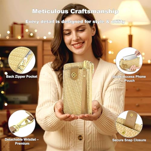 Image of Wristlet Wallets for Women, Leather Card Phone Holder RFID Blocking Large Capacity Clutch Purse Perfect for Ladies Daily Use and Travel - Apricot