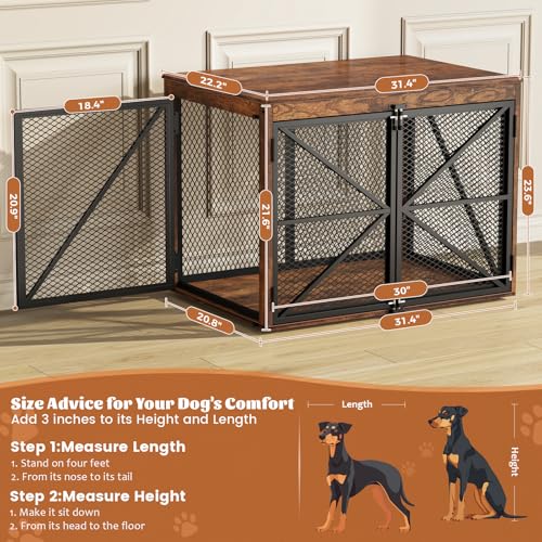 VOPEAK 31" Dog Crate Furniture, Chew Resistant Kennel for Small Medium Dogs Puppy, Heavy Duty Dog Crate Kennel Indoor, Wooden End Table for Bedroom Living Room, Farmhouse - Image 3