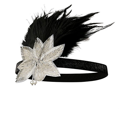 Cougar's Choice Flapper Headband 1920s Headpiece Black Rhinestone Pearl Headband for Women (Black)